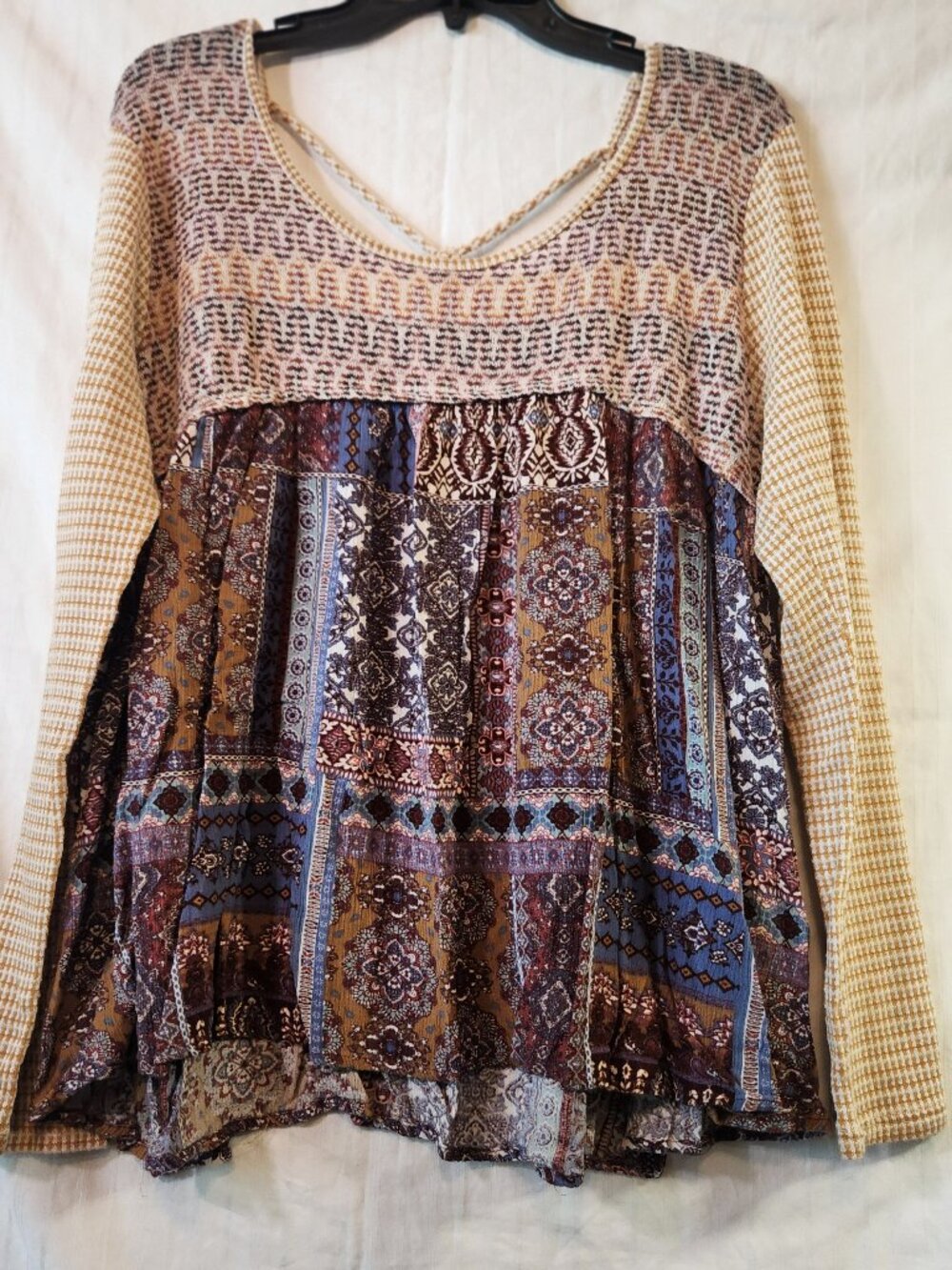Sugarfox Boho Mixed Print Top Tapestry Houndstooth 1X